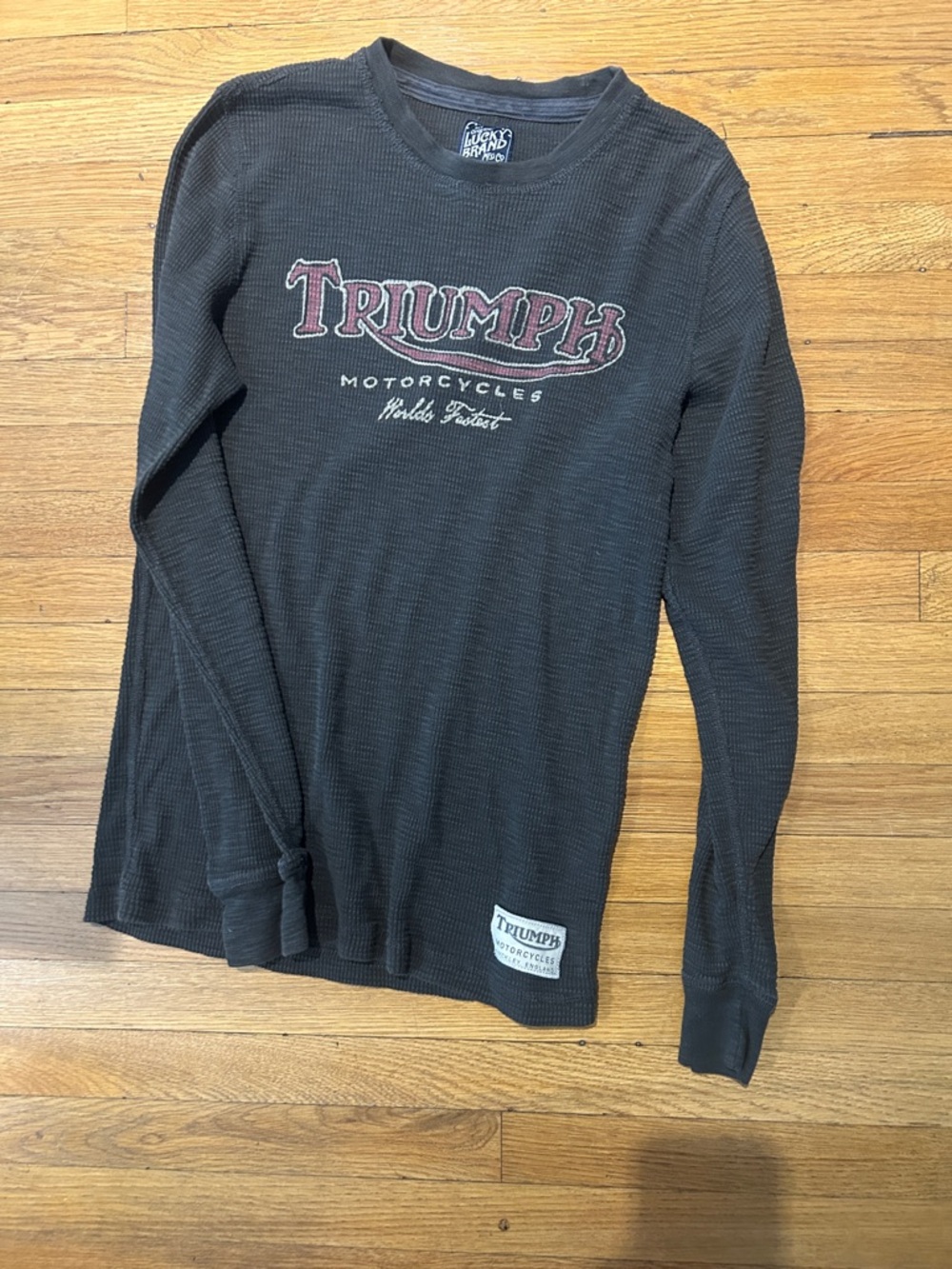 Lucky Brand Black Long-Sleeve Thermal Top with Triumph Graphic